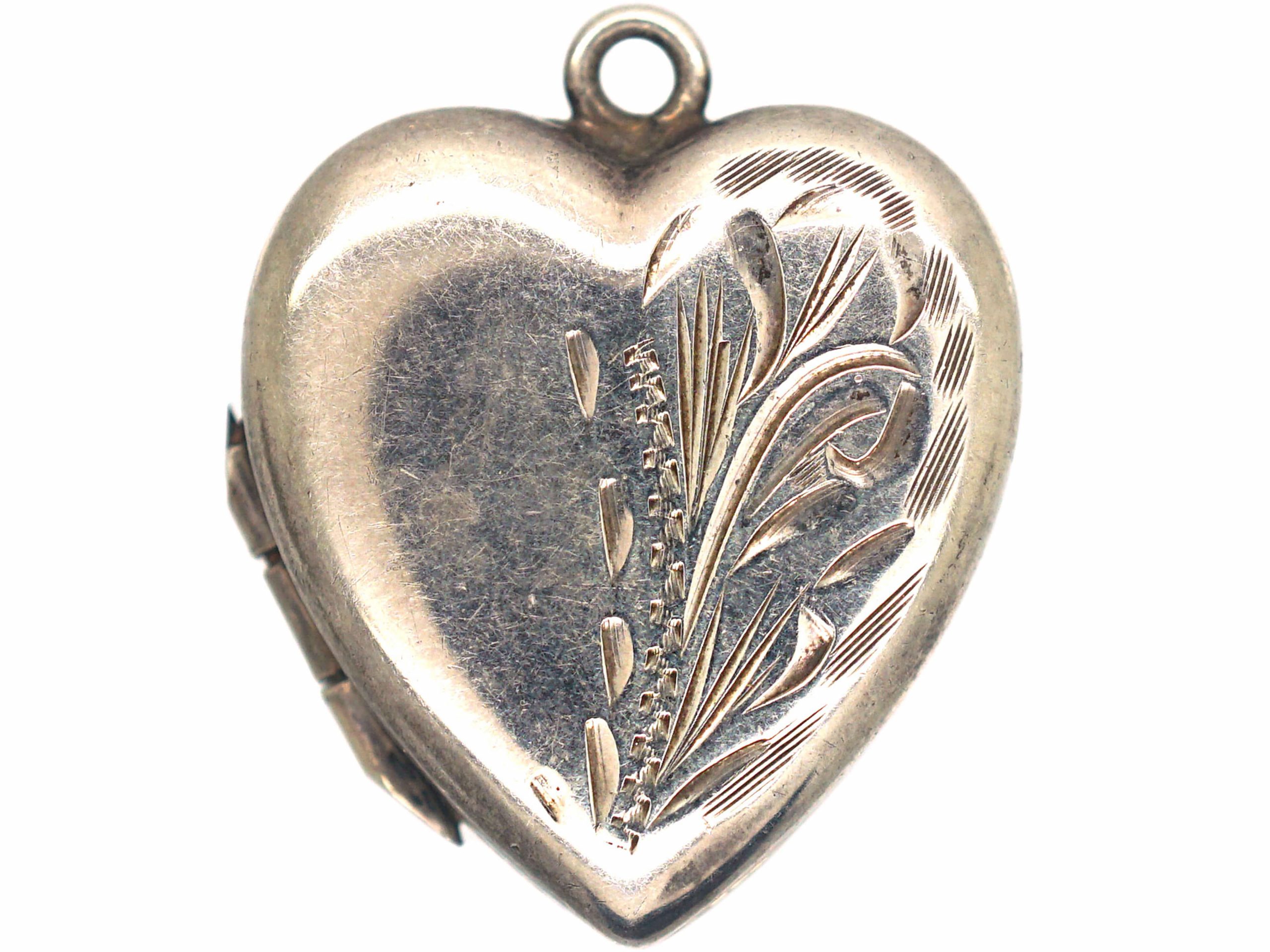 Silver Heart Shaped Locket with Engraved Detail (551R) | The Antique ...