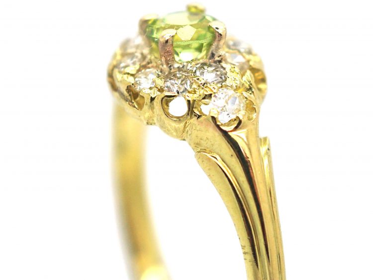 Edwardian 18ct Gold , Peridot & Diamond Cluster Ring