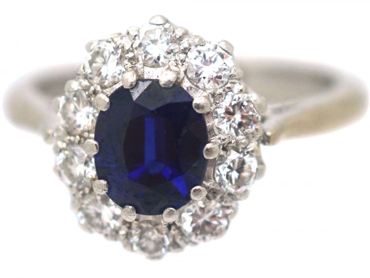 18ct White Gold & Platinum, Sapphire & Diamond Cluster Ring