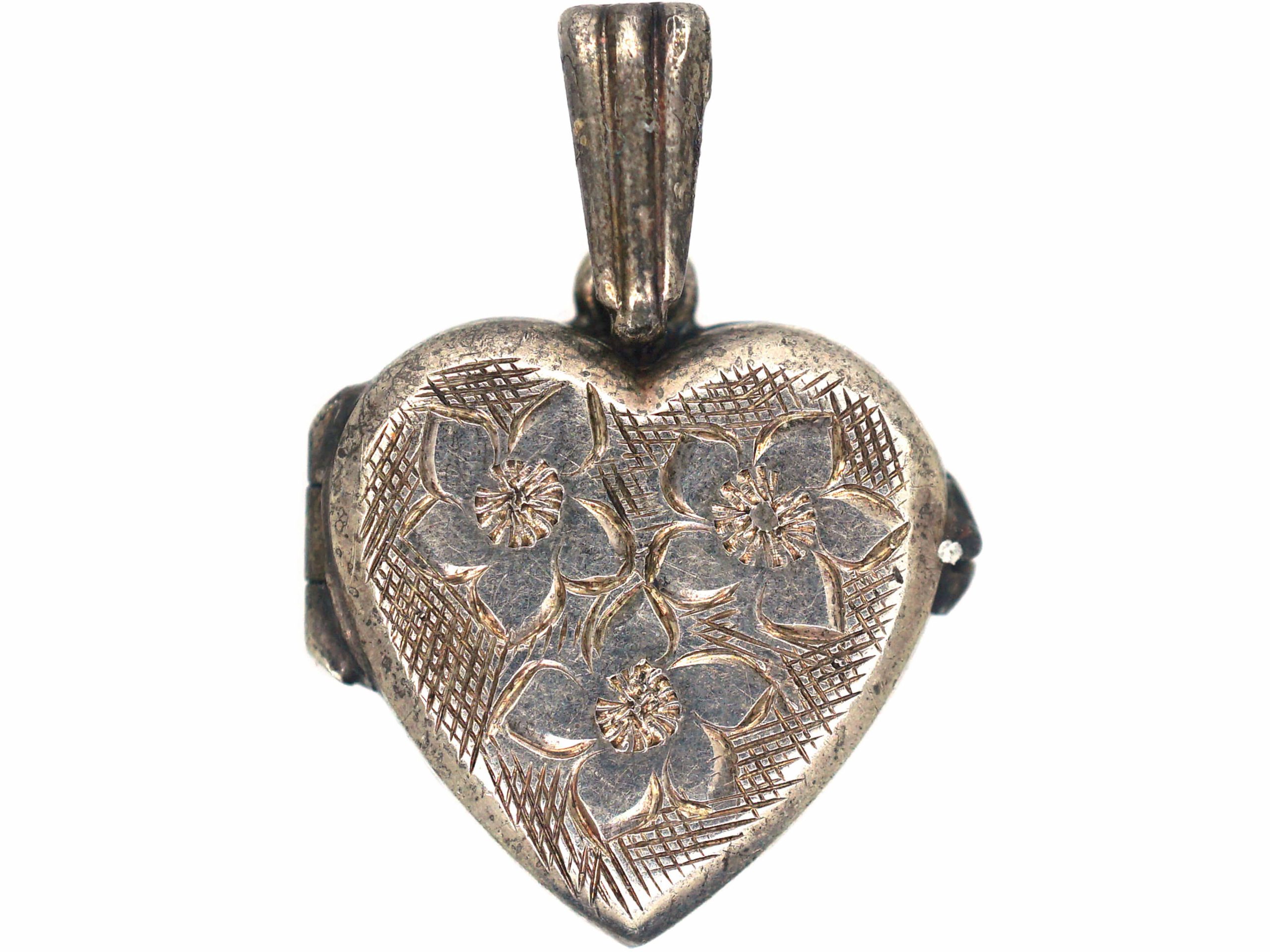 Silver Heart Shaped Locket with Flower Power Detail (556R) | The ...