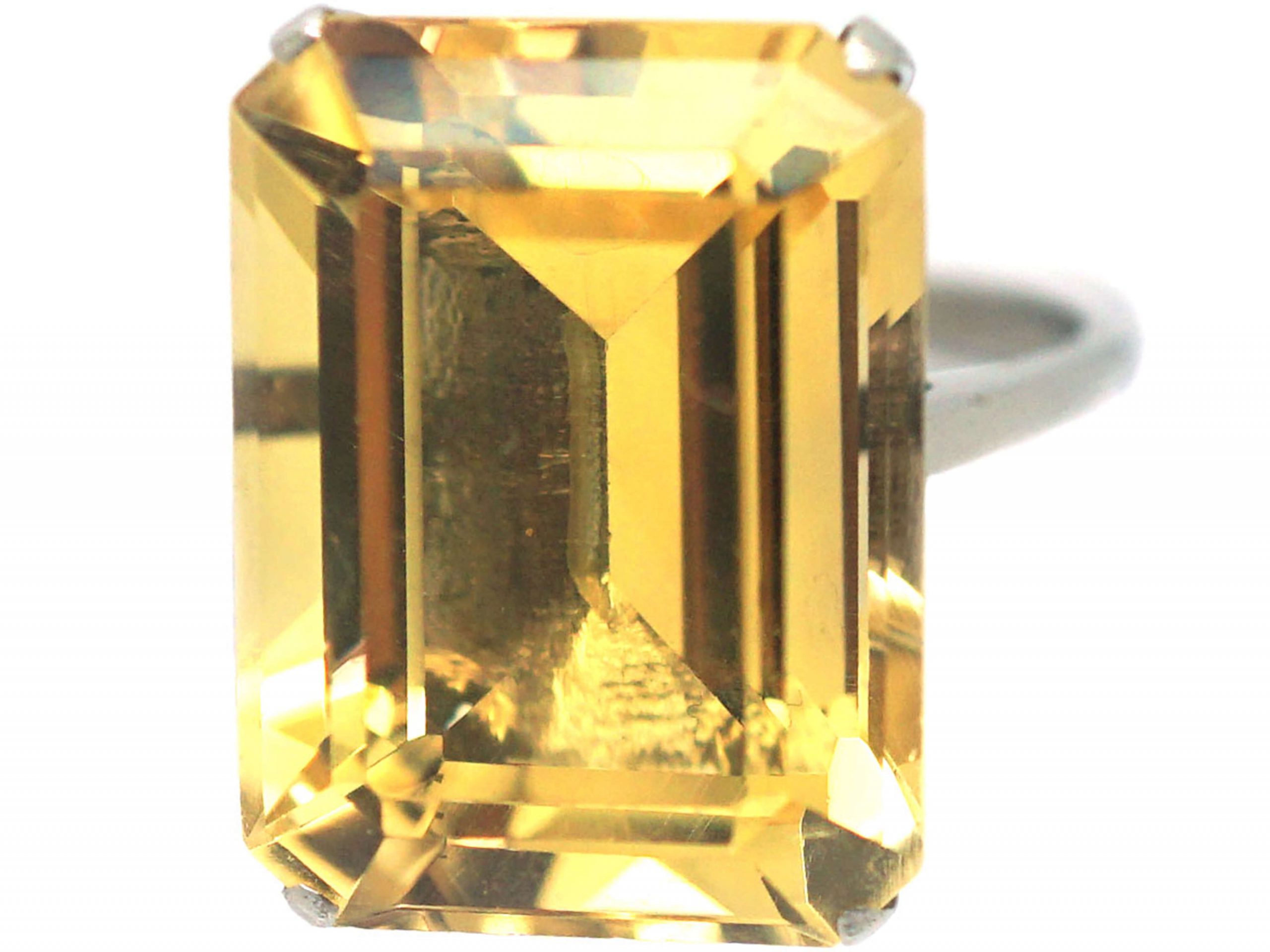 Retro 18ct White Gold & Citrine Ring (394R) | The Antique Jewellery Company