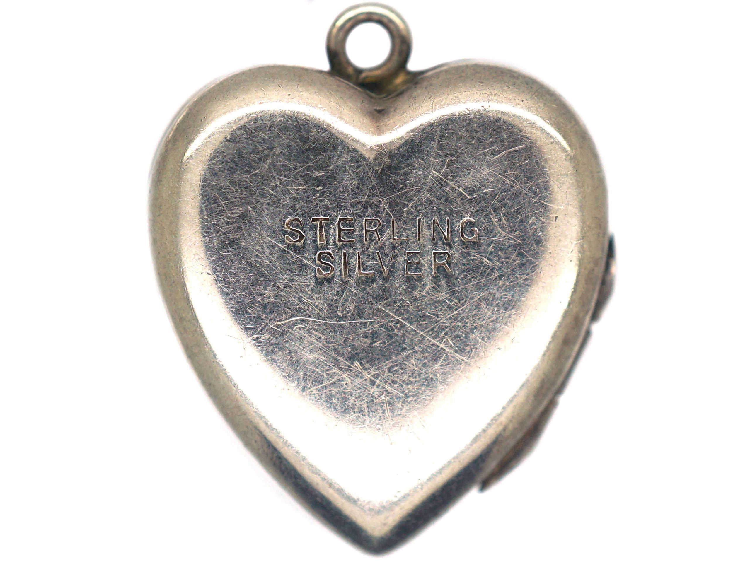 Silver Heart Shaped Locket with Engraved Detail - The Antique Jewellery