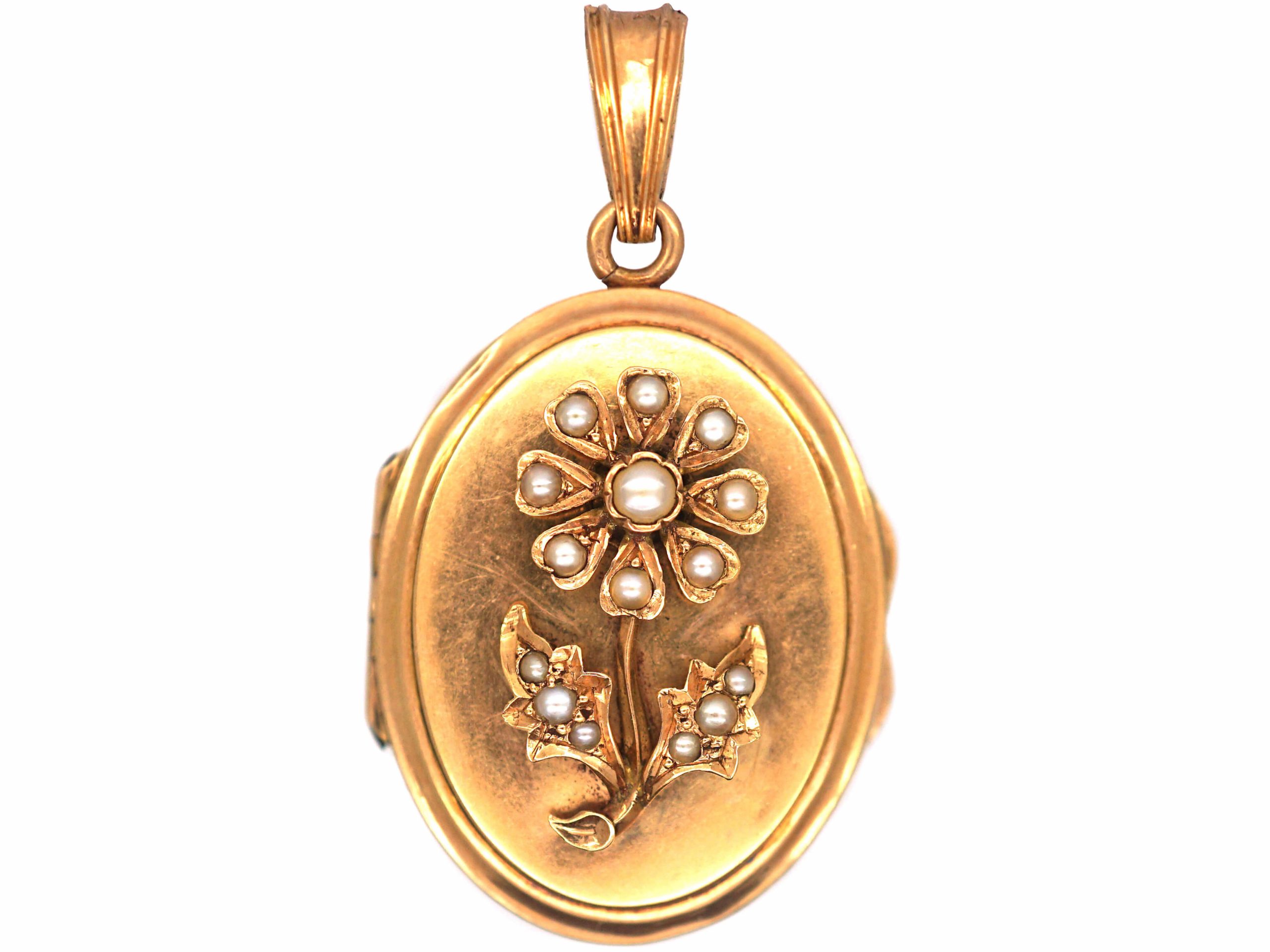 French 19th Century 18ct Gold Oval Locket with Natural Split Pearl ...