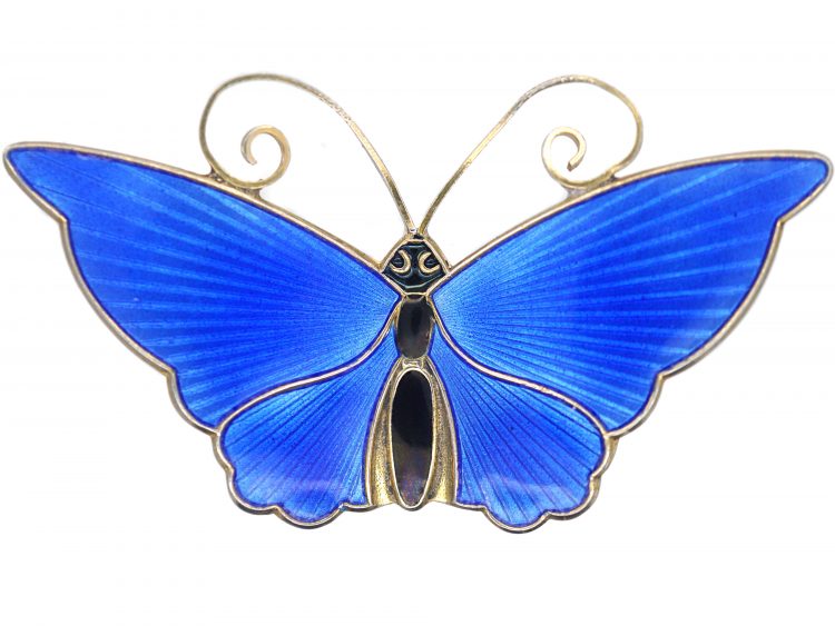 Silver & Blue & Black Enamel Butterfly Brooch by David Andersen