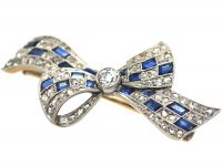Art Deco 14ct Gold & Platinum, Sapphire & Diamond Bow Brooch by Pistol & Pulker