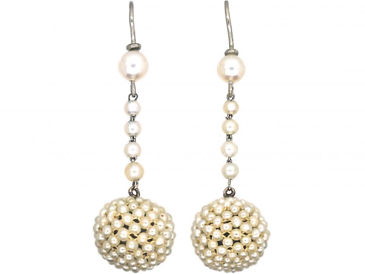 Edwardian Platinum & Natural Pearl Drop Earrings