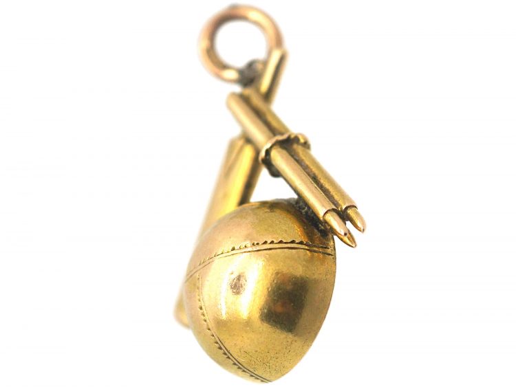 Victorian 9ct Gold, Cricket Themed Pendant with Glazed Locket on the Reverse