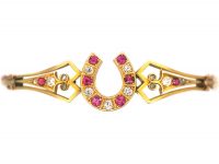 Victorian 15ct Gold, Ruby & Diamond Bangle with Horseshoe Motif