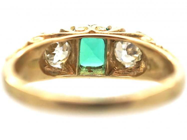 Victorian Carved Half Hoop Ring set with an Emerald & Diamonds