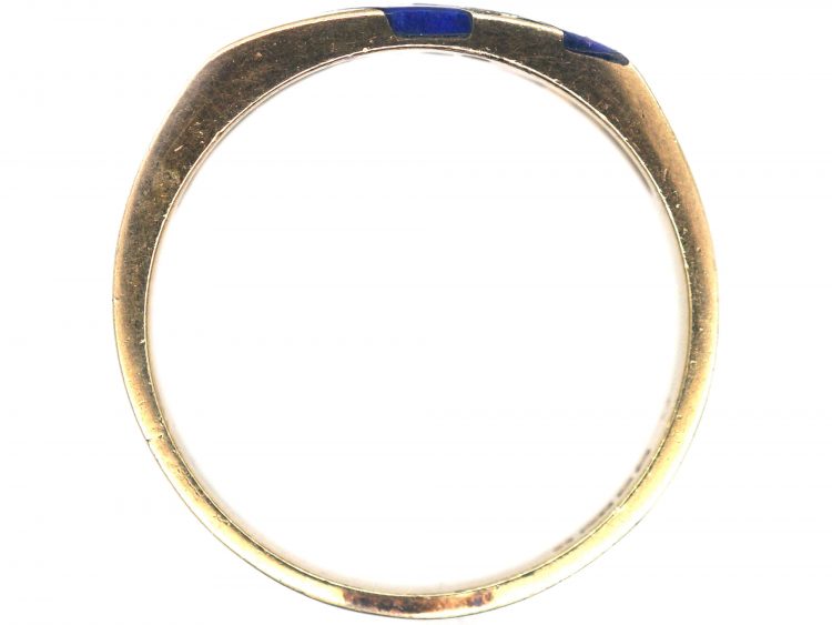 9ct Gold Stripy Blue Enamel & Diamond Ring