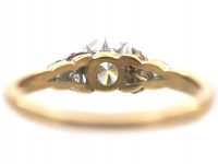 Art Deco 18ct Gold & Platinum, Diamond Solitaire Ring with Diamond Set Leaf Shoulders