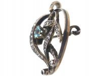 Art Nouveau Witch's Heart Pendant set with an Aquamarine & Diamonds