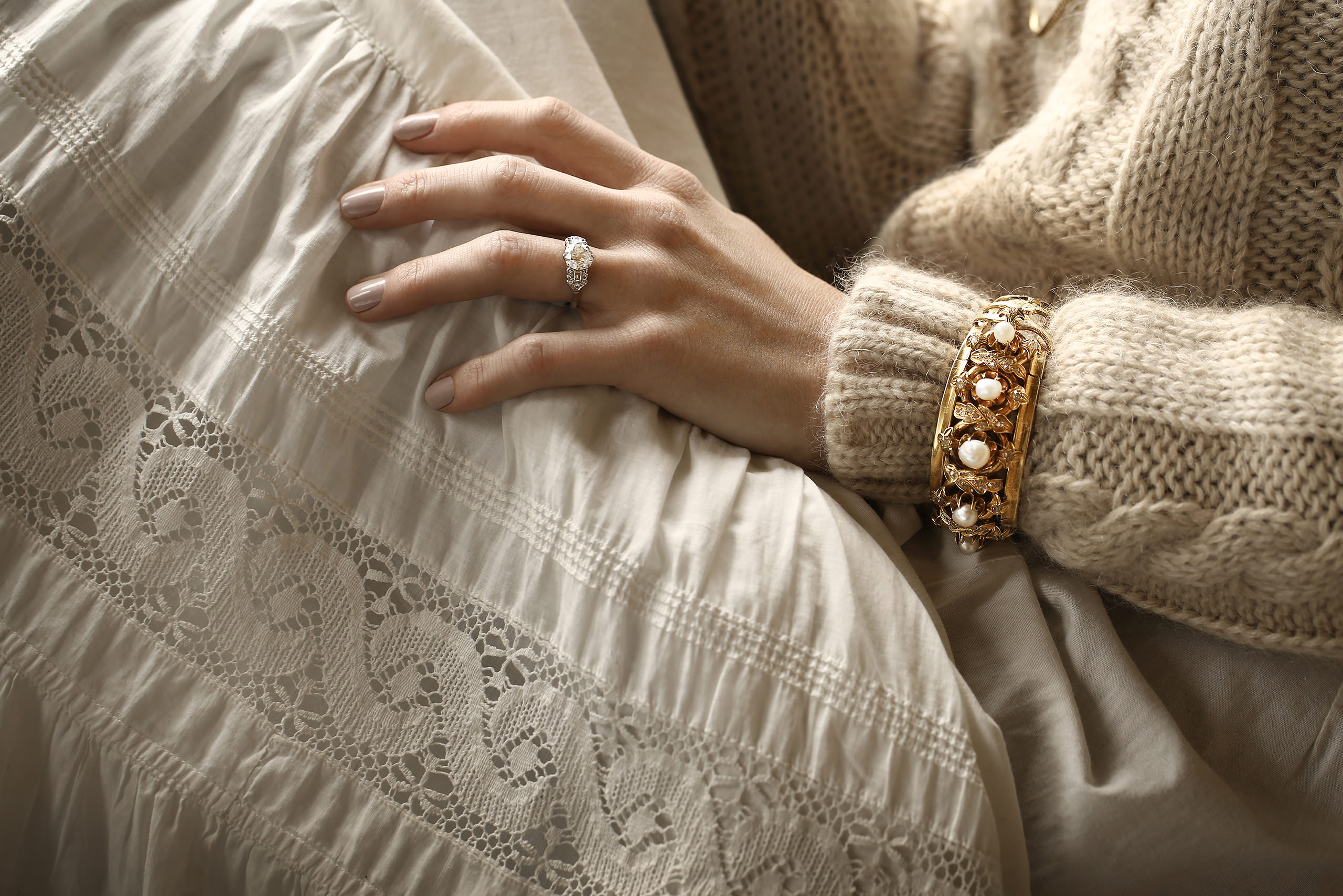 Zara Prassinot wearing antique and vintage jewellery