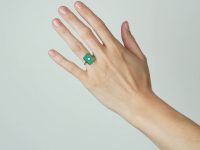 Art Deco Green Chalcedony & Diamond Rectangular Ring