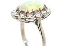 Edwardian Platinum, Opal & Diamond Oval Cluster Ring