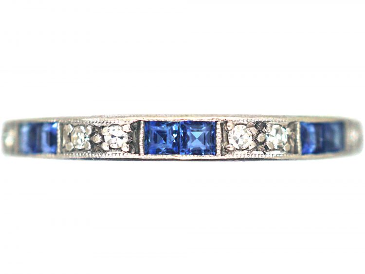 Art Deco 18ct White Gold, Sapphire & Diamond Half Eternity Ring