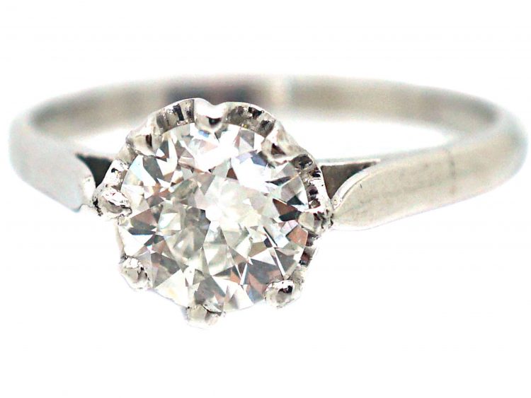 French Art Deco Platinum & Solitaire Diamond Ring
