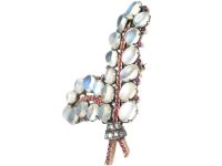 Retro 14ct White & Rose Gold, Moonstone, Diamond & Ruby Double Fern Leaf Brooch attributed to Trifari