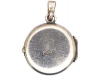 Silver Round Locket with Engraved Leaf Detail