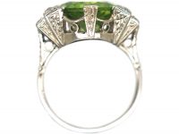 French Art Deco Platinum, Peridot & Diamond Ring
