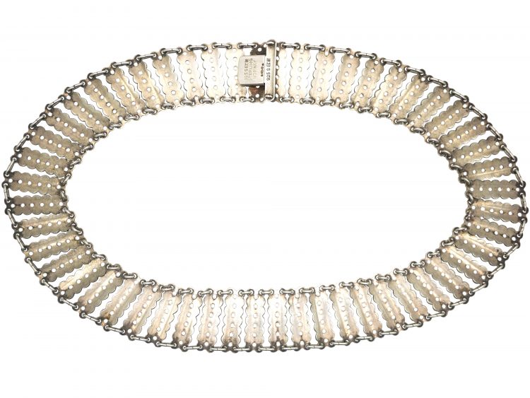 Norwegian Silver & White Enamel Collar Necklace by Einar Modahl