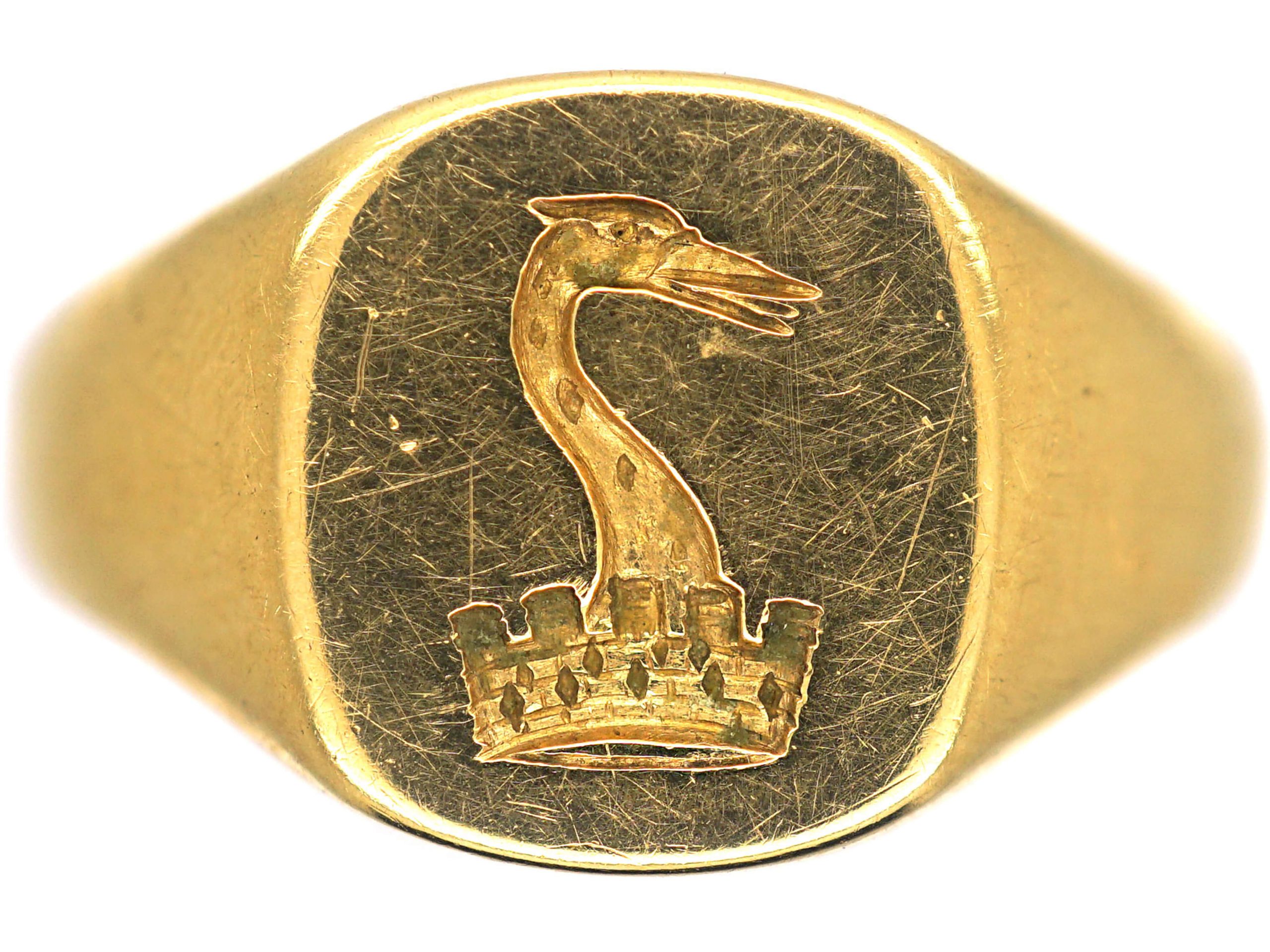 Edwardian 18ct Gold Ring with a Heraldic Crest of a Pelican and a Crown