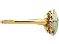 Edwardian 18ct Gold & Platinum, Opal & Diamond Flower Cluster Ring