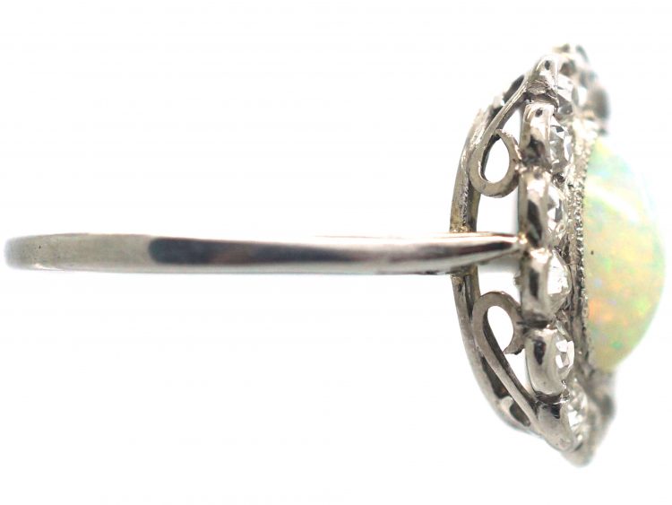 Art Deco Platinum, Opal & Diamond Cluster Ring