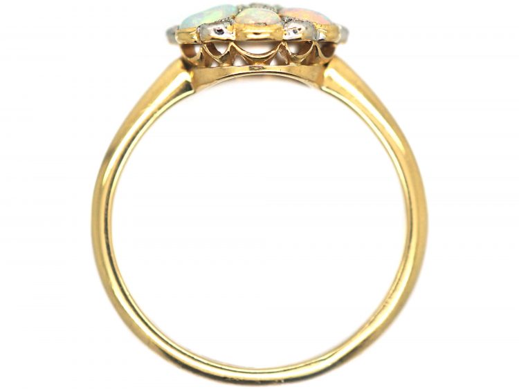 Edwardian 18ct Gold & Platinum, Opal & Diamond Flower Cluster Ring