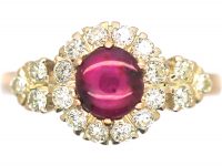 18ct Gold, Cabochon Star Ruby & Diamond Cluster Ring