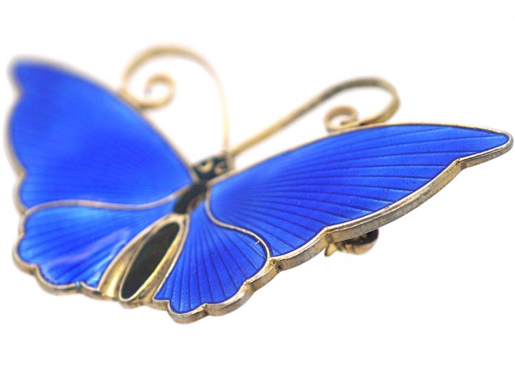 Silver & Blue & Black Enamel Butterfly Brooch by David Andersen