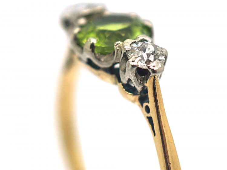 Edwardian 18ct Gold, Peridot & Diamond Three Stone Ring