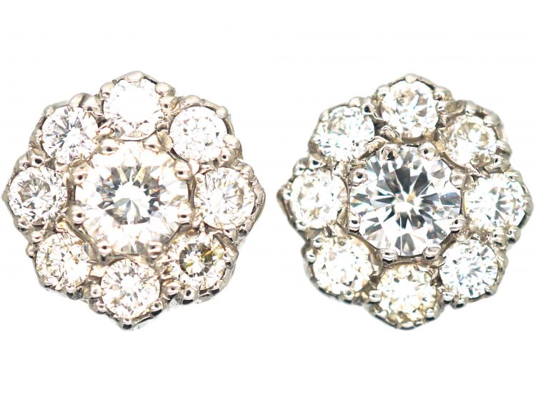 18ct White & Yellow Gold & Diamond Daisy Cluster Earrings