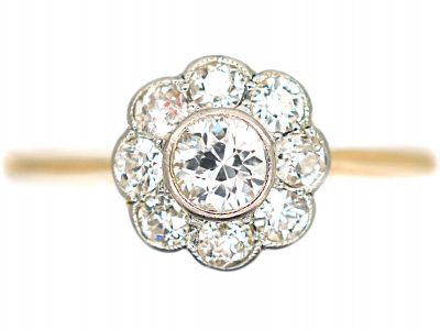 Edwardian 18ct Gold & Platinum, Diamond Daisy Cluster Ring