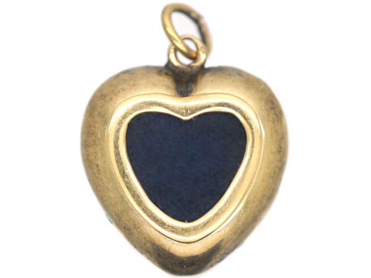 Victorian 15ct Gold & Turquoise Heart Shaped Pendant with Locket on the Reverse