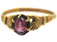 Regency 18ct Gold Fede Ring set with a Garnet with a Hand on Either Side