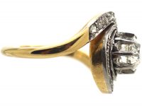 French Art Nouveau 18ct Gold & Platinum, Catherine Wheel Design Diamond Set Ring