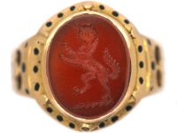 Victorian 15ct Gold Signet Ring with Intaglio of a Rearing Cat