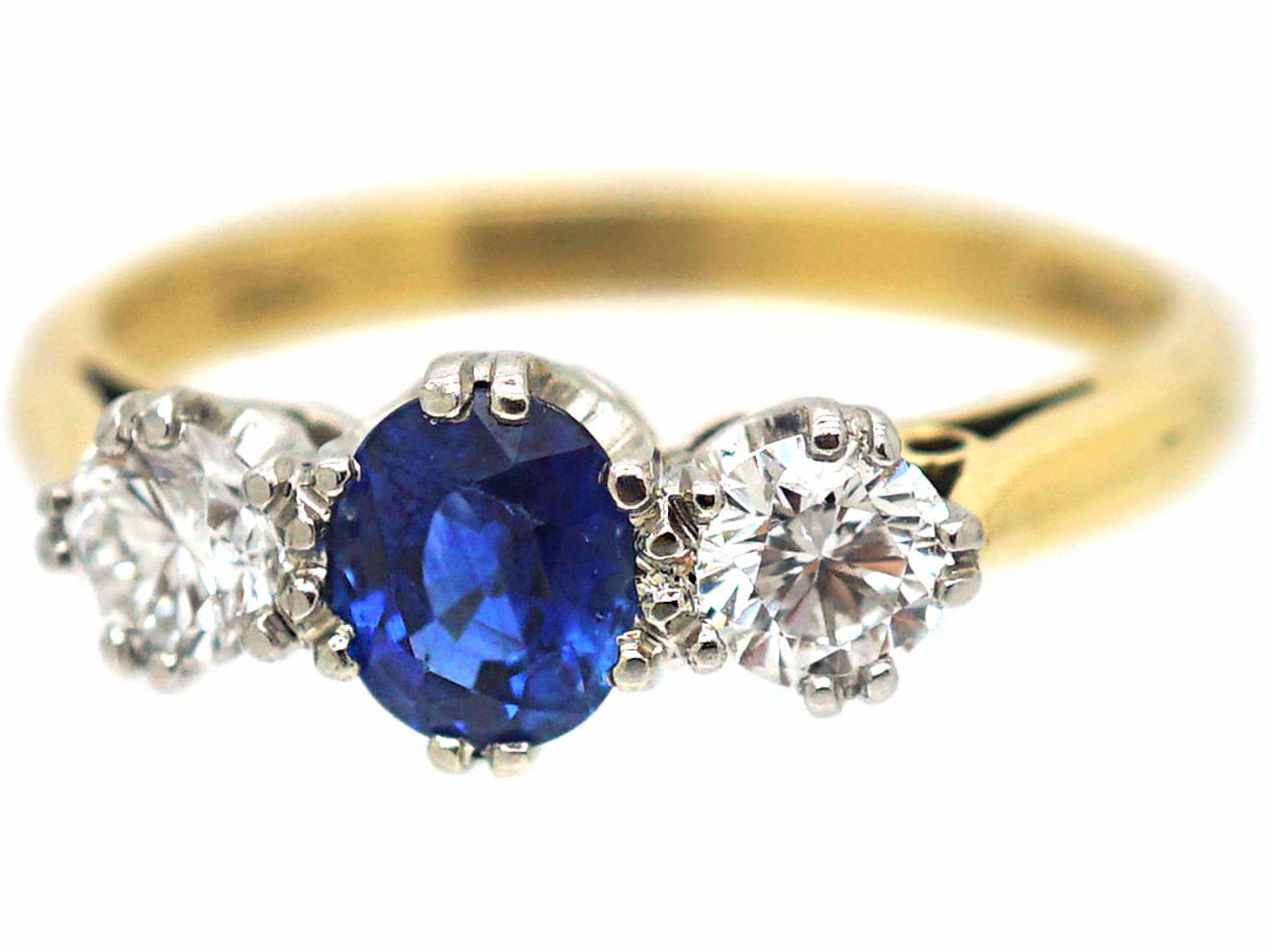 18ct Gold, Sapphire & Diamond Three Stone Ring (668R) | The Antique ...
