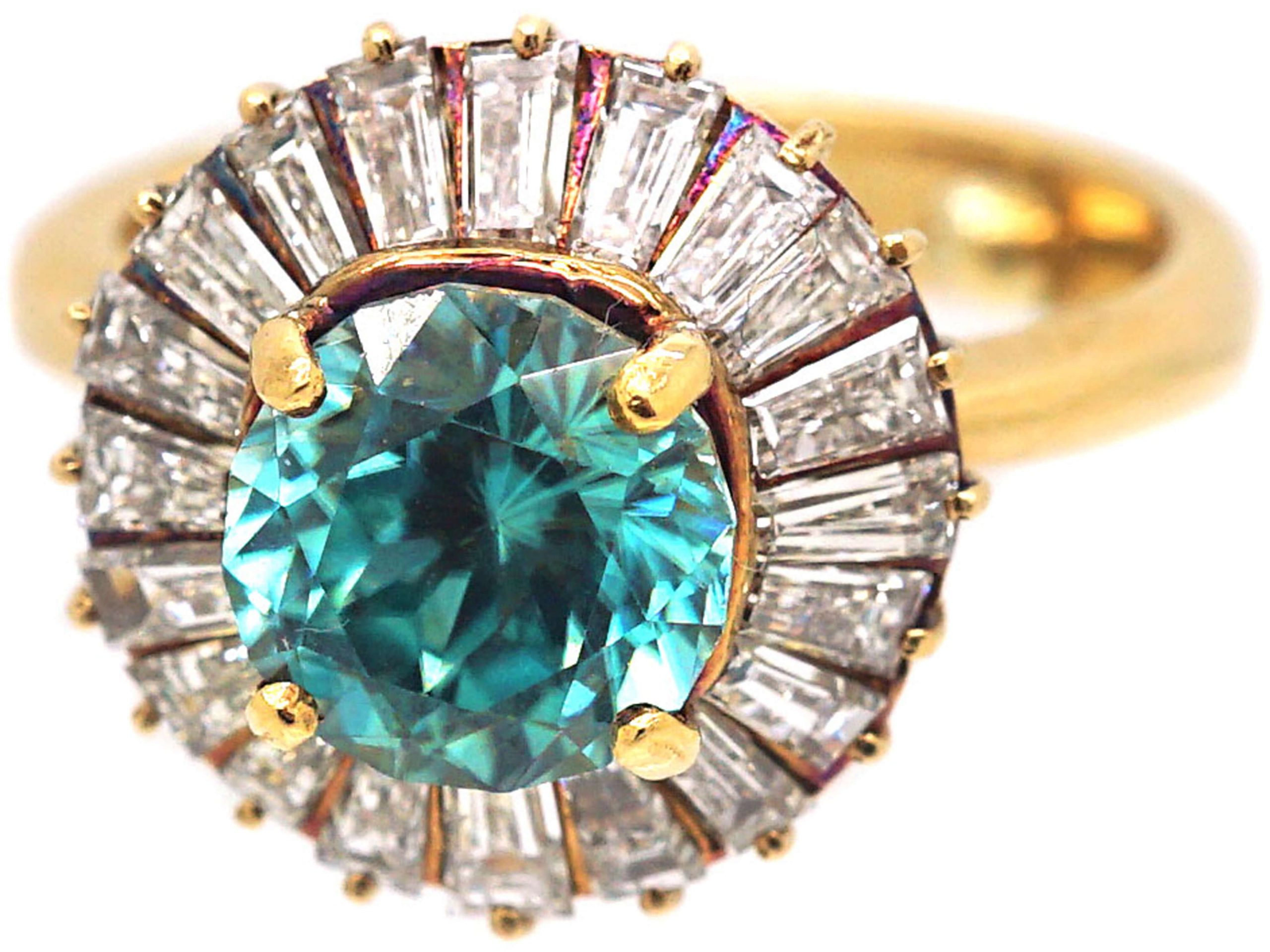 18ct Gold, Zircon & Tapered Baguette Diamond Ballerina Ring (614R