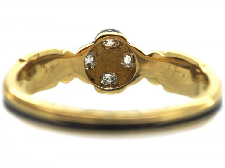 Victorian 18ct Gold & Diamond Cluster Ring with Black Enamel Detail