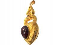 Victorian 15ct Gold Heart Shaped Pendant set with a Cabochon Garnet