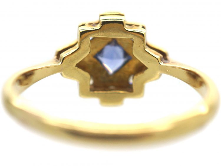 Art Deco 18ct Gold & Platinum, Sapphire & Diamond Geometric Ring