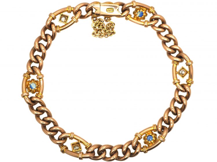 Edwardian 9ct Gold, Sapphire & Diamond Curb Bracelet
