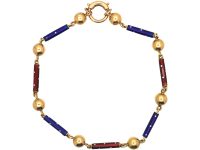 Victorian 15ct Gold, Blue, White & Red Jubilee Enamel Baton Bracelet
