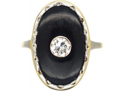 Art Deco 18ct Gold, Onyx & Diamond Oval Shaped Ring
