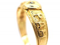 Victorian 18ct Gold Ring Spelling Mizpah with a Heart & Diamond Motif