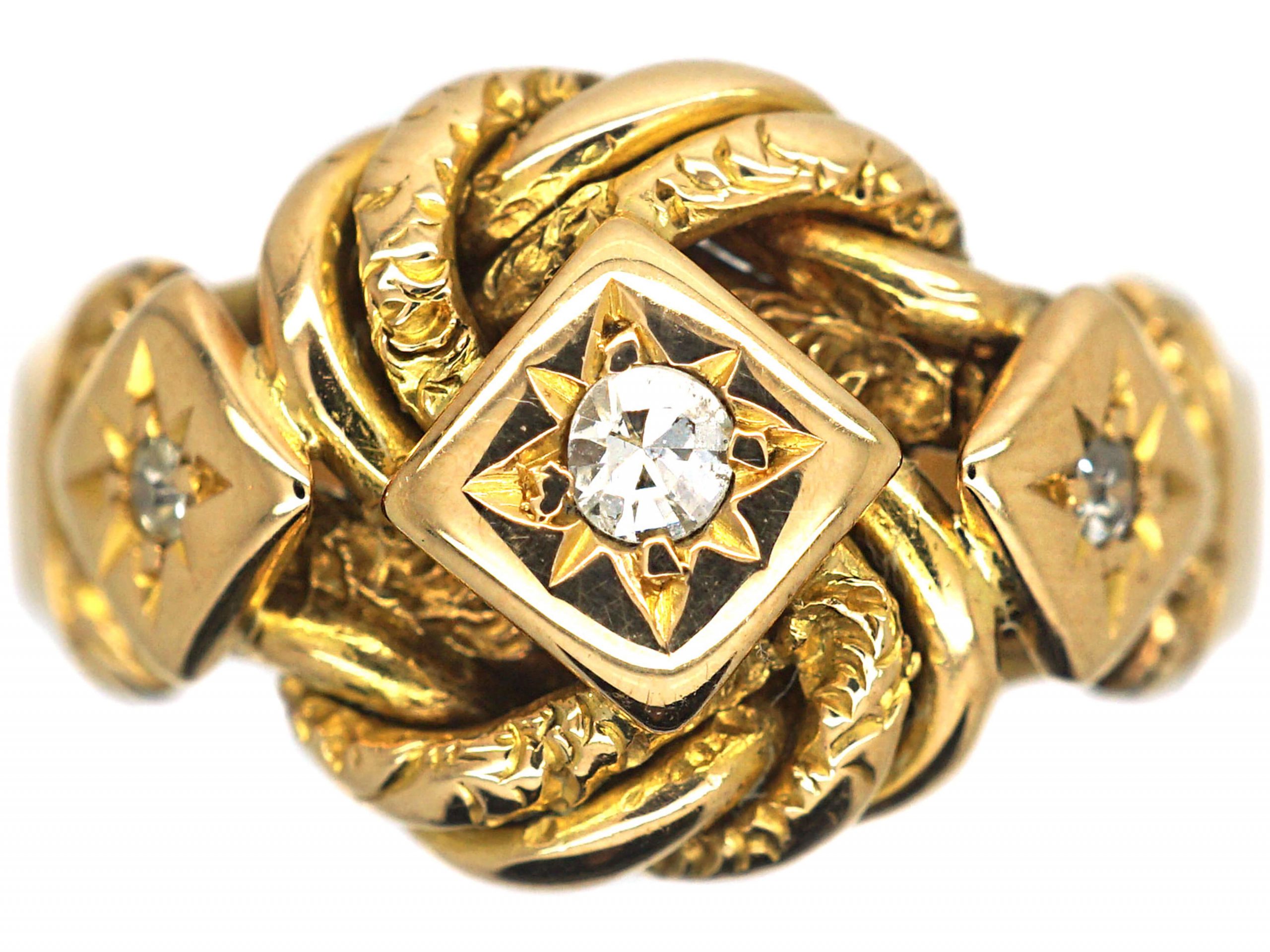 Edwardian 18ct Gold Knot Ring set with Three Diamonds (592R) | The ...