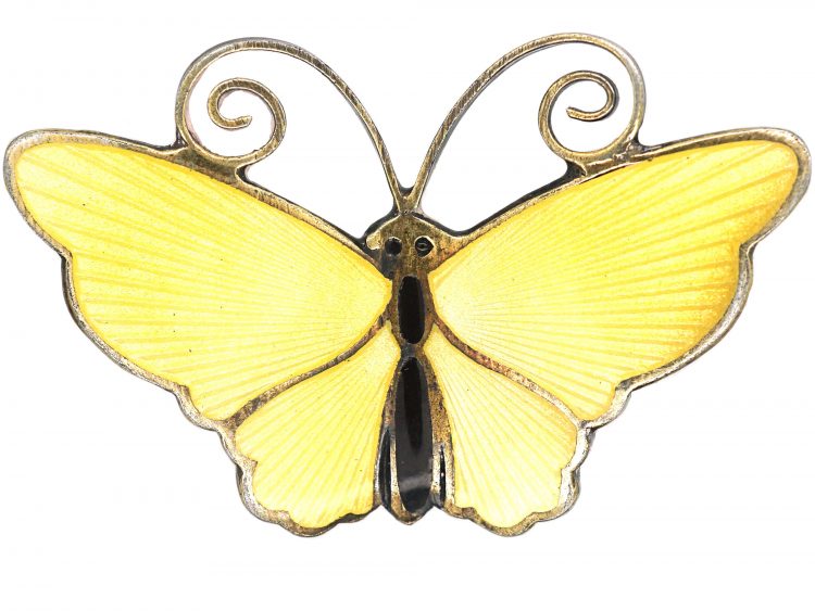 Silver & Yellow Enamel Butterfly Brooch by David Andersen