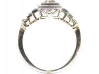 Art Deco Platinum, Two Stone Diamond Ring with Step Cut Shoulders set with Diamonds